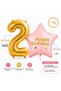 2-Piece Birthday Foil Balloon Set 34 Inch Gold Number Balloon and 18 Inch Pink Happy Birthday Star Foil Balloon