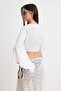 Plaj Crop Giyim Ekru Dokuma Volanlı Bluz TBESS19BB0095 - 4