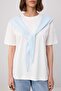 Ekru Oversize/Geniş Kalıp Kısa Kollu Bağlama Detaylı Uzun Yumuşak Örme T-shirt TWOSS26TS00269 - 5