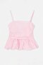 Pink Thin Strap Skirt Flounced Poplin Fabric Elastic Waist Crisp Blouse Tdrss26Bz00092 - 3