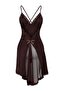 Kahverengi Yırtmaçlı Tül ve Dantel Detaylı Saten Kapsız Babydoll/Fantezi Gecelik THMAW26CY00003 - 6