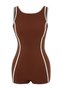 Brown Color Block Ribbed Halter Neck Covered 2-Piece Tie Detail Skirted Swimsuit Tbess26Ma00006 - 6