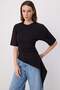 Siyah Fitted/Vücuda Oturan Kısa Kollu Büzgülü Uzun Pamuklu Esnek Örme T-shirt TWOSS26TS00307