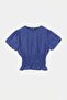 Navy Blue Gingham Crew Neck Balloon Short Sleeve Blouse with Gipeli Waist Tdrss26Bz00096 - 4