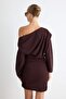Kahverengi Bodycon/Vücuda Oturan Asimetrik Yaka Kısa / Mini Scuba Krep Örme Elbise TWOAW27EL00089 - 4