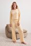 Sarı %100 Pamuklu Puantiye ve Kalpli Örme Pijama Takımı THMAW25PT00039 - 3