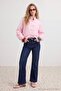 Koyu Mavi Orta Esnek Yüksek Bel Flare Jeans TWOAW27JE00044 - 2