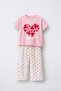 Girl's Cotton Pink Heart Printed T-Shirt and Heart Muslin Trousers Top and Bottom Set - 2