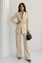 Women's Double Suit Gold K Belt I V Padded Shoulders Blazer Jacket B Wide-Leg Trousers Suit