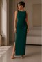 Women's Pleated Side Slit Boat Neck Maxi Length Crepe Fabric Dress - 4