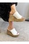 Women's white limo wedge sandal with cork sole and 10 cm heel - 4