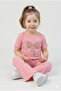 Girl's Stoned Bow Detailed Ribbed Spanish Style Pants 2-Piece Top and Bottom Set - 4