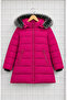 Girl's Fuchsia Puffer Coat Hooded Fur Winter Long Model