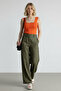 Women's Blouse Square Neck Wide Strap Orange Athlete Summer Lycra Bodysuit - 5