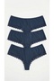 3 Pieces 1 Pack Navy Blue Striped Lace Detailed Hipster Panties with Stone Detail - 2