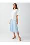 Sky Blue High Waist Relaxed Fit Pleated Mesh Midi Skirt