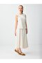 Beige Melange Relaxed Fit Elastic Waist Regular Waist Woven Midi Skirt - 3