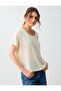 Off-White U-Neck Short Sleeve Straight Cut Knitted Blouse
