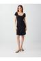 Black Slim Fit U Neck Short Sleeve Knitted Mini Dress - 3