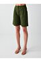 Khaki Linen Blend Straight Cut High Waist Woven Shorts - 4