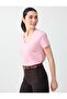 Pink V-Neck Short Sleeve Modal Knitted T-Shirt - 4