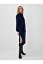 Navy Blue Relaxed Fit Shirt Collar Long Sleeve Midi Dress