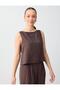 Bitter Coffee Boat Neck Sleeveless Striped Modal Woven Bluz - 4