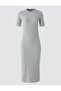 Gray Melange Crew Neck Short Sleeve Knitted Midi Dress - 6