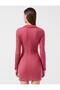 Women's Pink Slim Fit Polo Neck Long Sleeve Patterned Mini Dress - 5