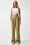 Women's Light Khaki Velcro Waist Comfortable Woven Trousers RV00150 - 4