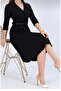BELTED WAIST FULL OTURAN, TIE COLLAR STYLISH DRESS - 4