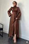 Modest Belted Satin Evening Dress - 2