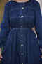 Navy Blue Elastic Sleeve Buttoned Denim Dress - 2