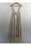 Tulle Straps Floral Patterned Beige Dress - 6