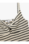 V-Neck Striped Knitted Window Detailed Crochet Top with Rope Strap - 5