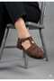 Women's First Brown Suede Flat Sole Sandals with Buckle Detail - 4