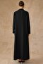 Satin and Small Stone Detailed Lined Plus Size Overcoat Black 6810 - 5