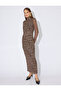 Long Leopard Dress Mock Neck Long Sleeve Pencil Form - 3