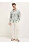 Men's White with Green Ikat-inspired geometric Print Relax Fit Overshirt for Every Occasion - 4