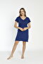 Women's Collar Lace Short Sleeve Plus Size Blue Combed Cotton Nightgown