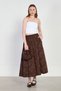 Women's floral embroidered long voile skirt - bitter brown - 3