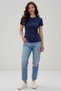Women's Stone Embroidered Finger Detail Flexible Modal Fabric Navy Blue Blouse - 5