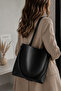 Large Black Women's Leather Shoulder Bag – Minimalist Stylish Daily Tote Bag 45 cm - 4