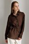 4864 Women's Asymmetrical Side-Tie Long Sleeve Shirt Brown - 2