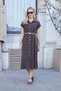 Women's Twill Modal Collar Off-Shoulder Double Sleeve Midi Length Above Knee Dress (Including Leather Belt)-Coffee - 2