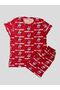 Girl's 100% Cotton Red Bow Heart Cat Patterned Short Sleeve Shorts Summer Pajamas Set - 6