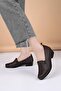 14421 Brown Chain Pattern Genuine Leather Heeled Women's Shoes - 2