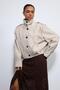 Beige Pleated Detailed Mock Neck Coat - 5
