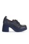 Navy Blue Leather Women Heeled Shoes 01Wz7003