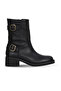 Black Leather Women's Heeled Boots 01Wf1102